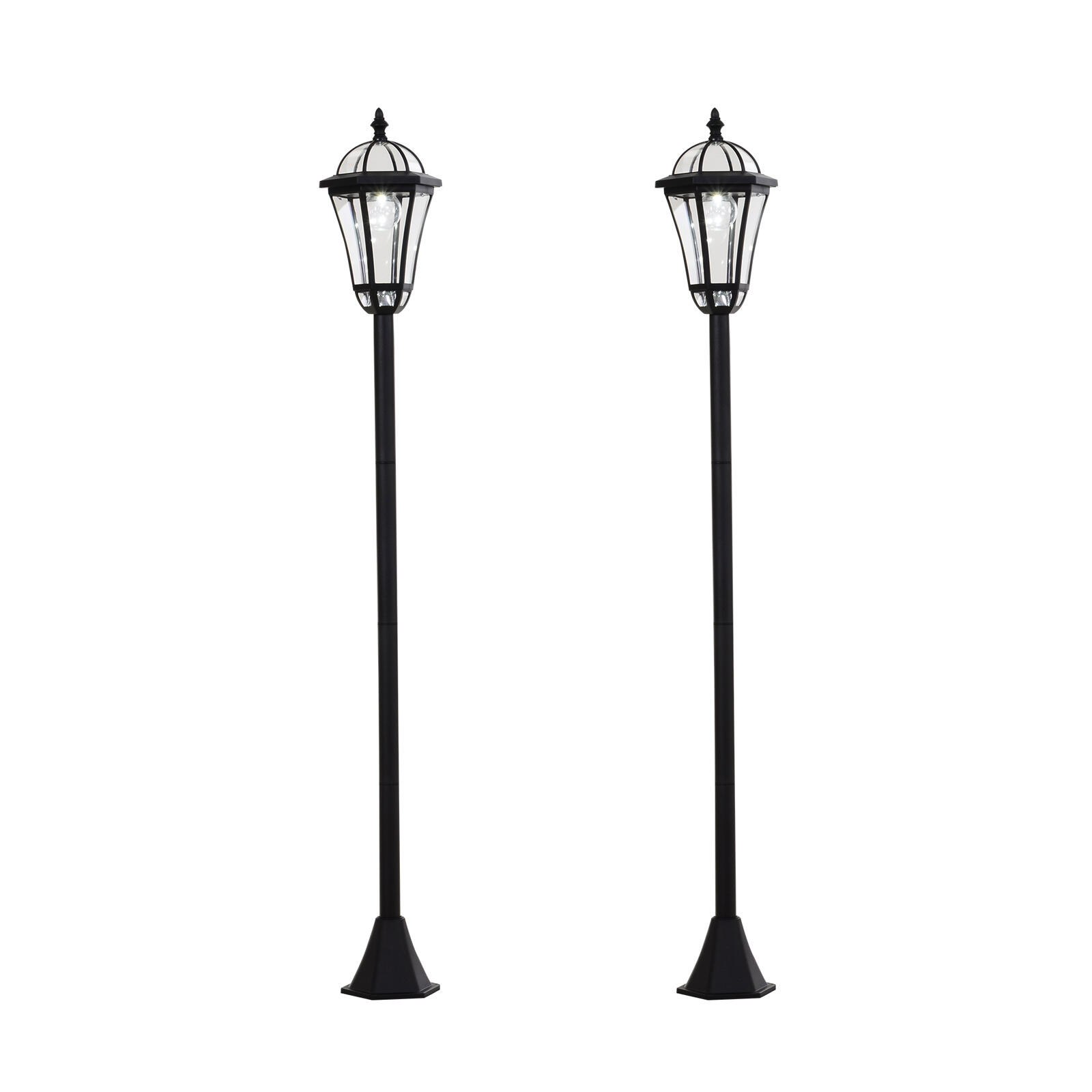Conjunto de Candeeiros Solares Outsunny 18,5x18,5x129 cm Preto 1/6
