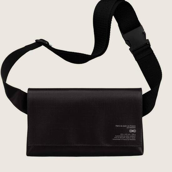 RAINETTE Banane bandoulière noire étanche, 8 compartiments.