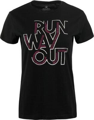 Glemo Damen Baumwoll-T-Shirt, kurzärmelig, Rundhals, schwarz mit Print