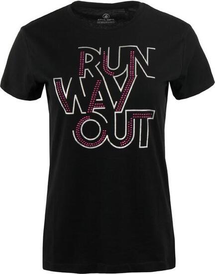 Glemo Damen Baumwoll-T-Shirt, kurzärmelig, Rundhals, schwarz mit Print