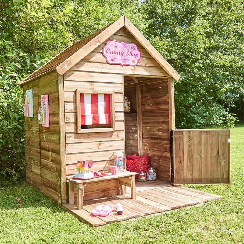 Cabane en bois traité avec terrasse et banc HEIDI 2/5