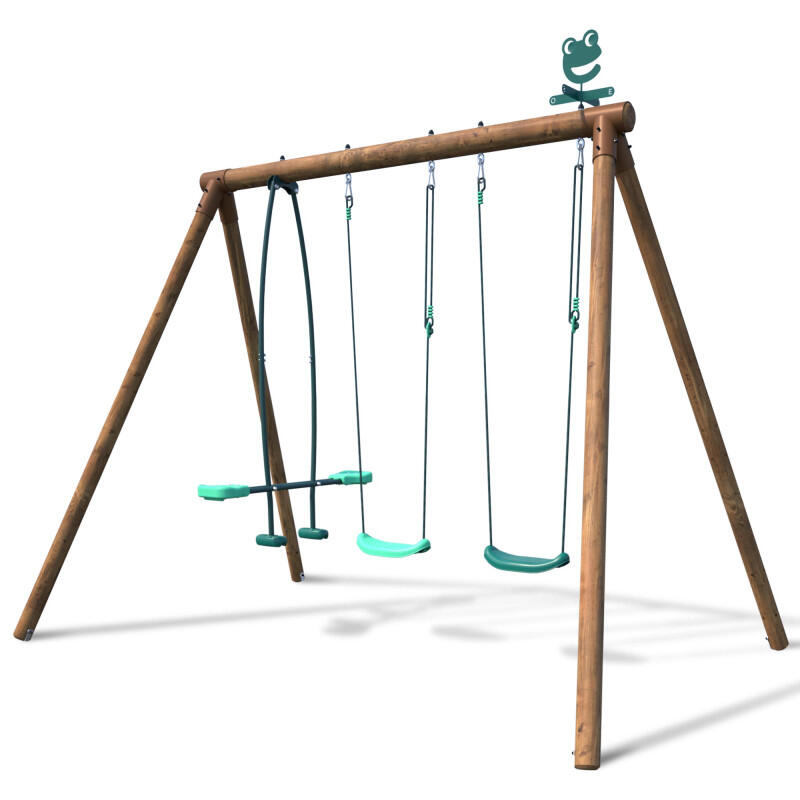 Portique en bois rond 3 agrès avec face à face POLO 1/5