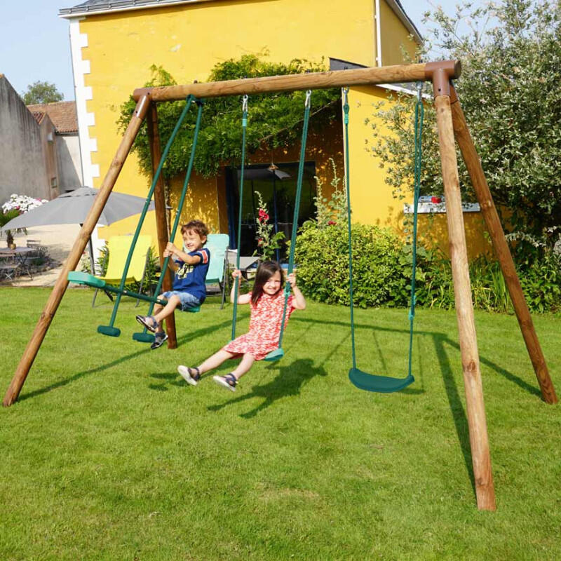 Portique en bois rond 3 agrès avec face à face POLO 3/5