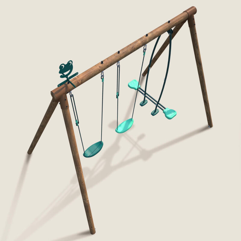 Portique en bois rond 3 agrès avec face à face POLO 5/5