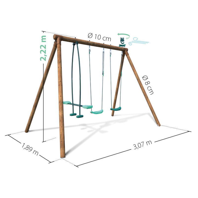 Portique en bois rond 3 agrès avec face à face POLO 4/5