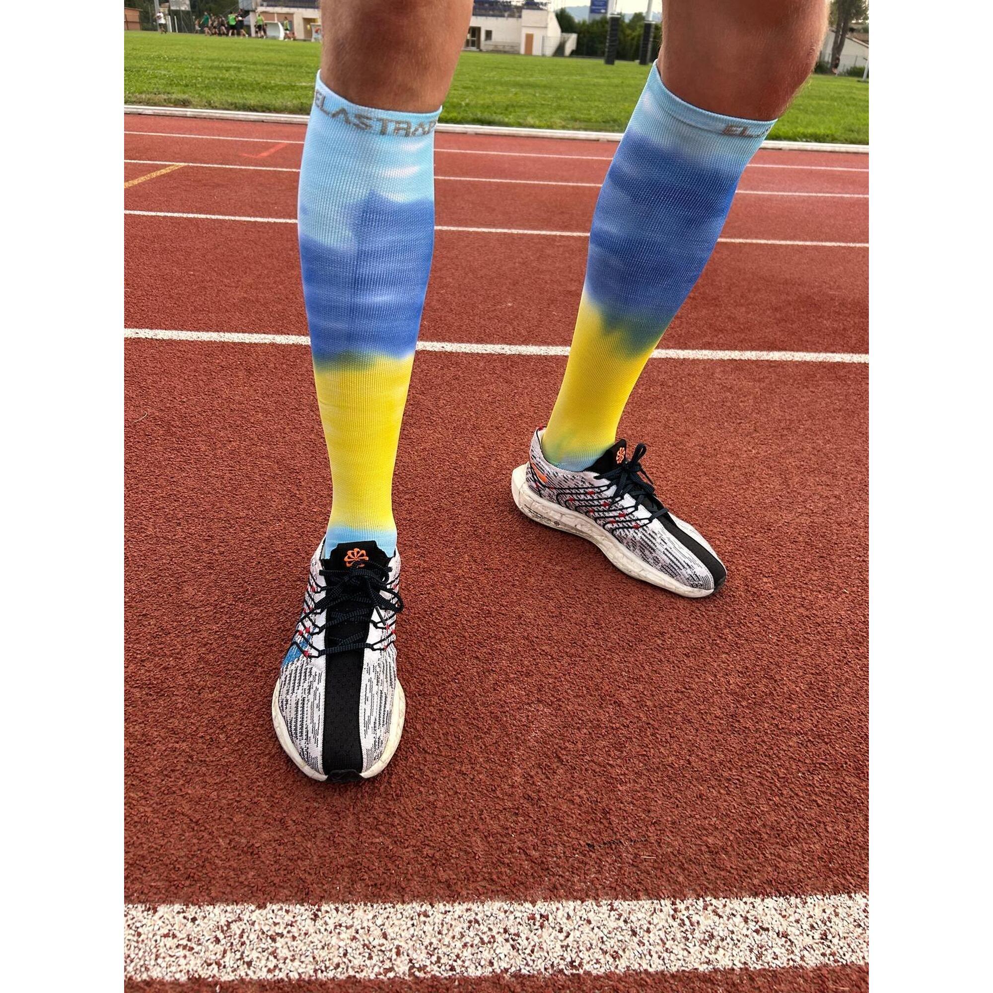 Elastrap - Chaussettes De Compression Hautes - Running, Course, Vélo Et Sports - Tie & Dye - Chaussettes De Compression - Bleu|jaune - 43/48 - Decathlon