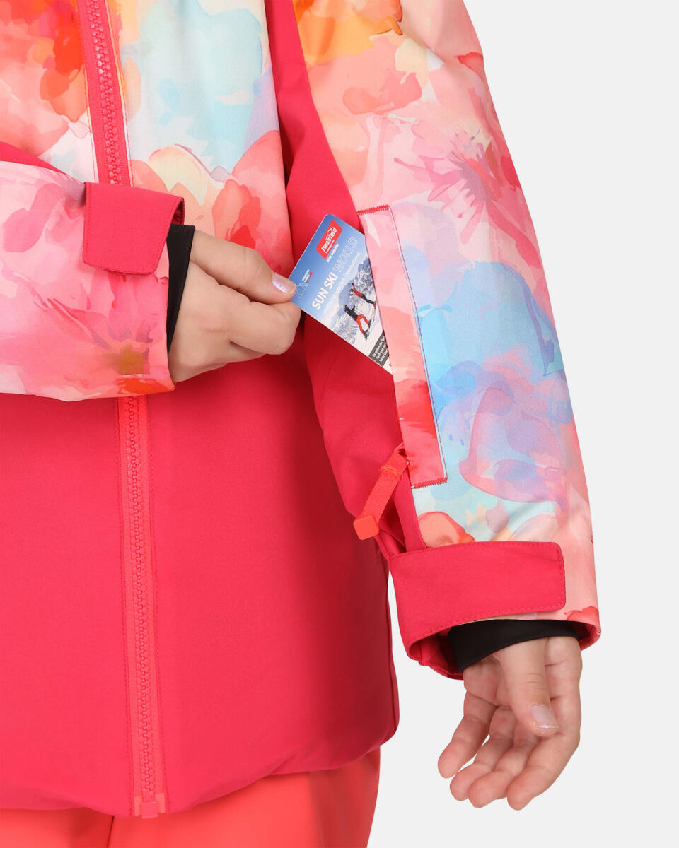 Veste de ski fille Kilpi Samara-JG rose, 10 000 mm imperméable, capuche amovible 3/7