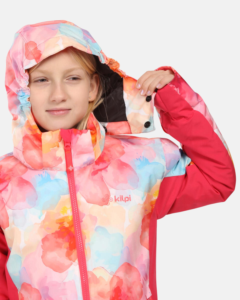 Veste de ski fille Kilpi Samara-JG rose, 10 000 mm imperméable, capuche amovible 5/7