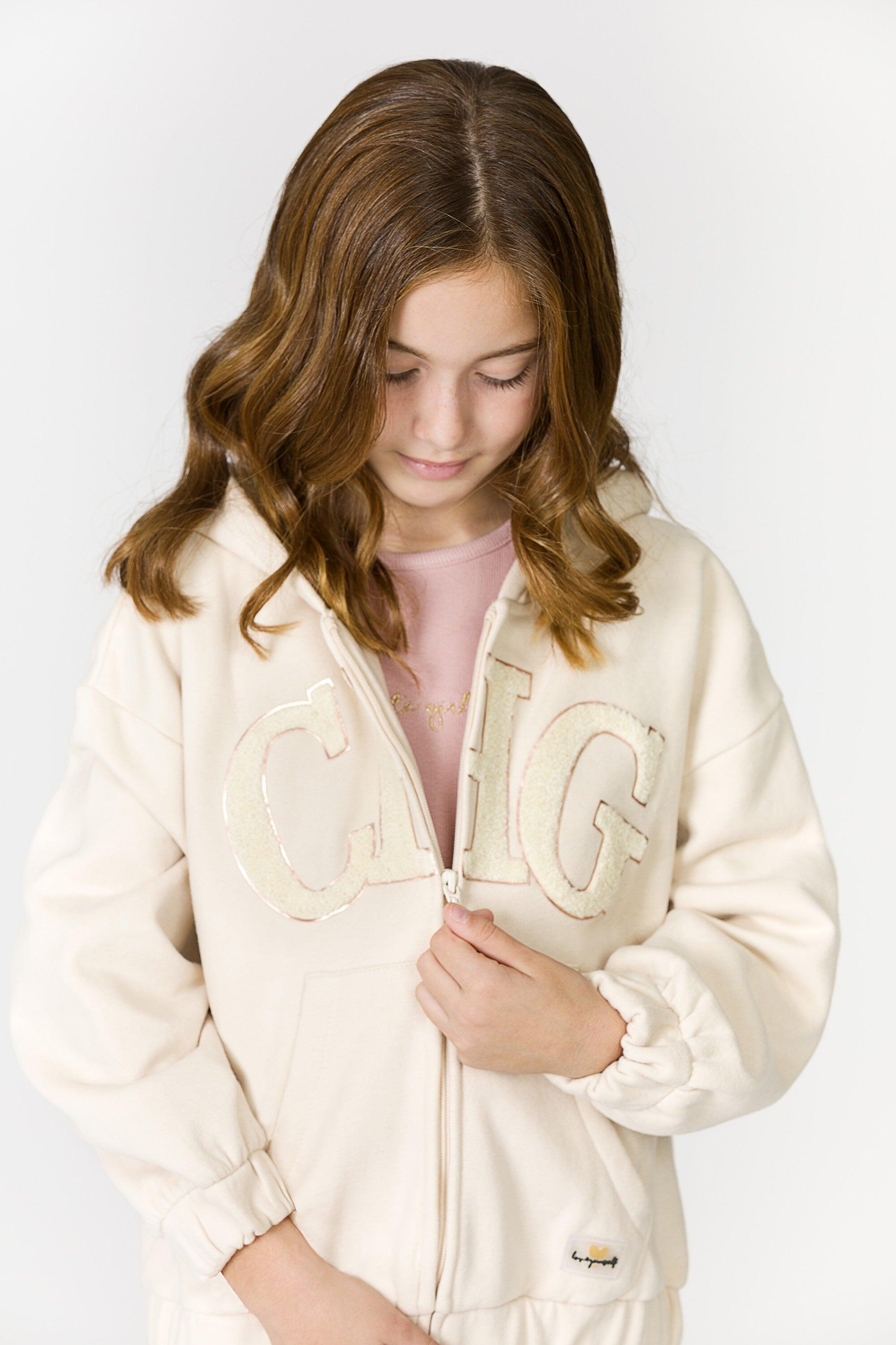 Moletom aberto bege para meninas CHG | Com 4/4