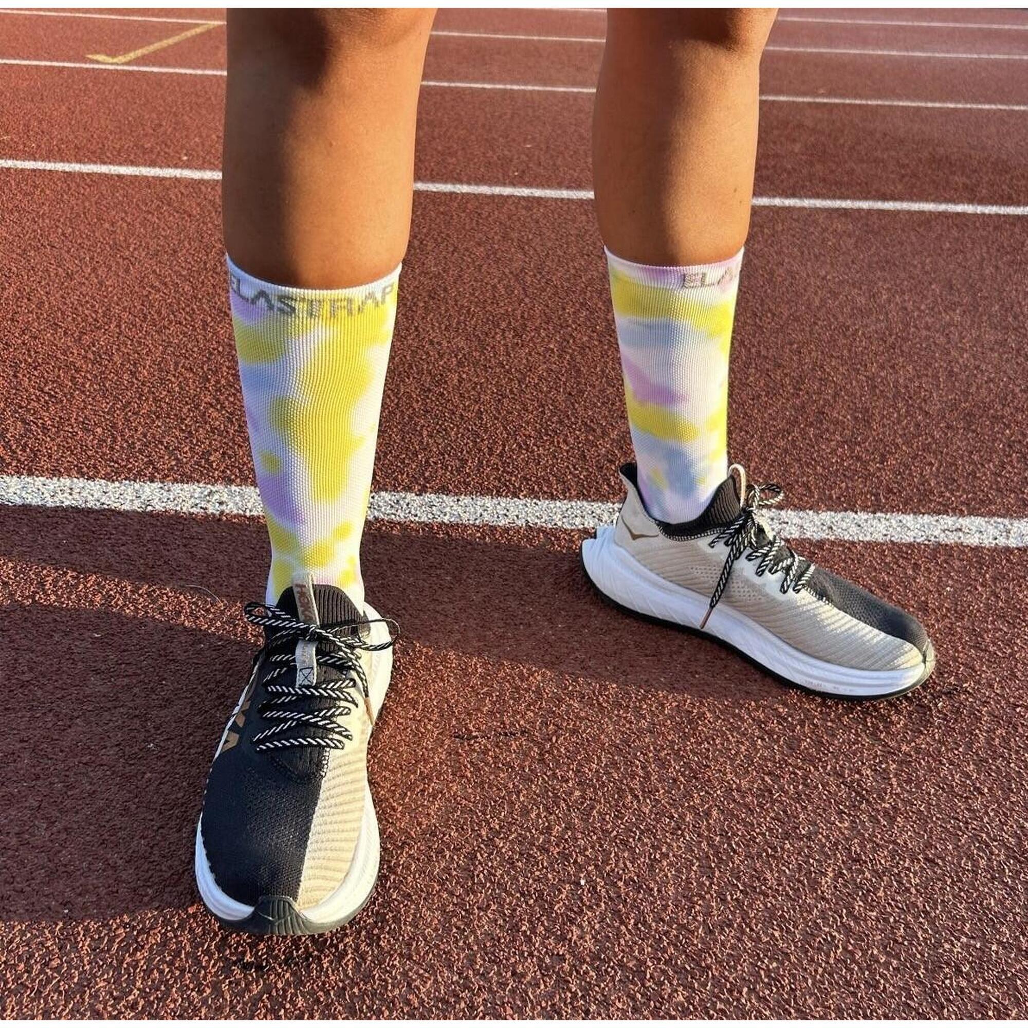 Elastrap - Chaussettes De Course Mi-mollet - Running, Vélo Et Sports - La Fleurie - Chaussettes De Compression - Bleu|jaune|rose - 37/42 - Decathlon