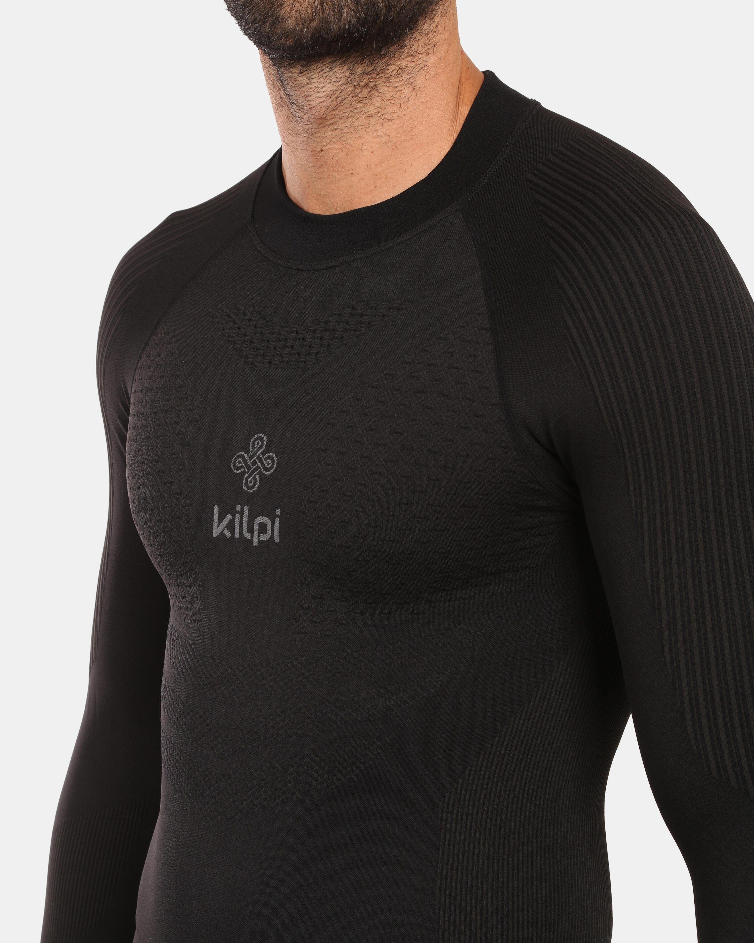 T-shirt thermique Kilpi Nathan homme manches longues sans coutures, noir 3/4
