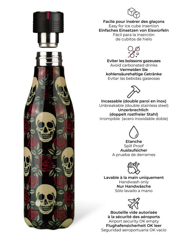 Bouteille Isotherme Les Artistes Paris "Rose&Skull" 500ml 2/4