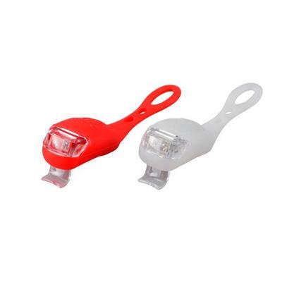 luce anteriore+posteriore a batteria 2 led 10 lumen 3 funzioni cinturino in sili