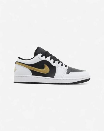 Jordan 1 Low White Black Metallic Gold Swoosh