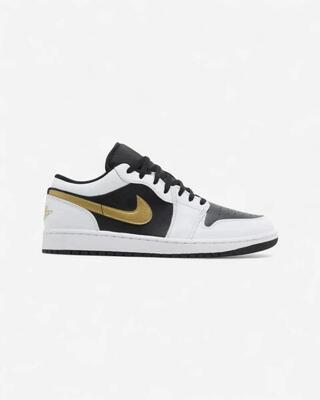 Jordan 1 Low White Black Metallic Gold Swoosh