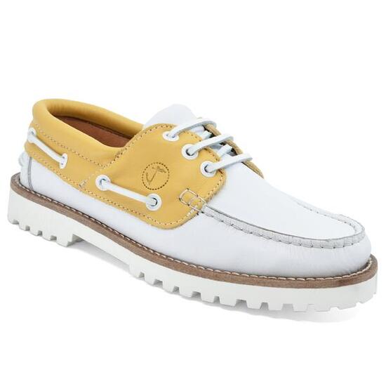 Damen Leder Bootsschuhe Quirimbas Weiß, Gelb