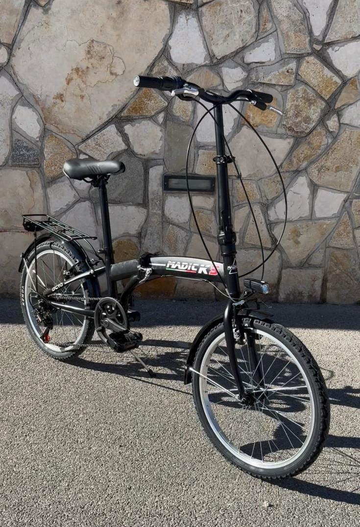 Bicicletta Pieghevole Folding 20" Nero Con Cambio 6v Unisex City Bike con Cestin 7/8