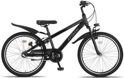Altec attack mtb 24 inch jongens, 3 versnellingen, v-brakes, zwart/zwart-zilver.