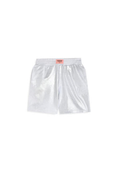 Short pour fille en coton enduit argent