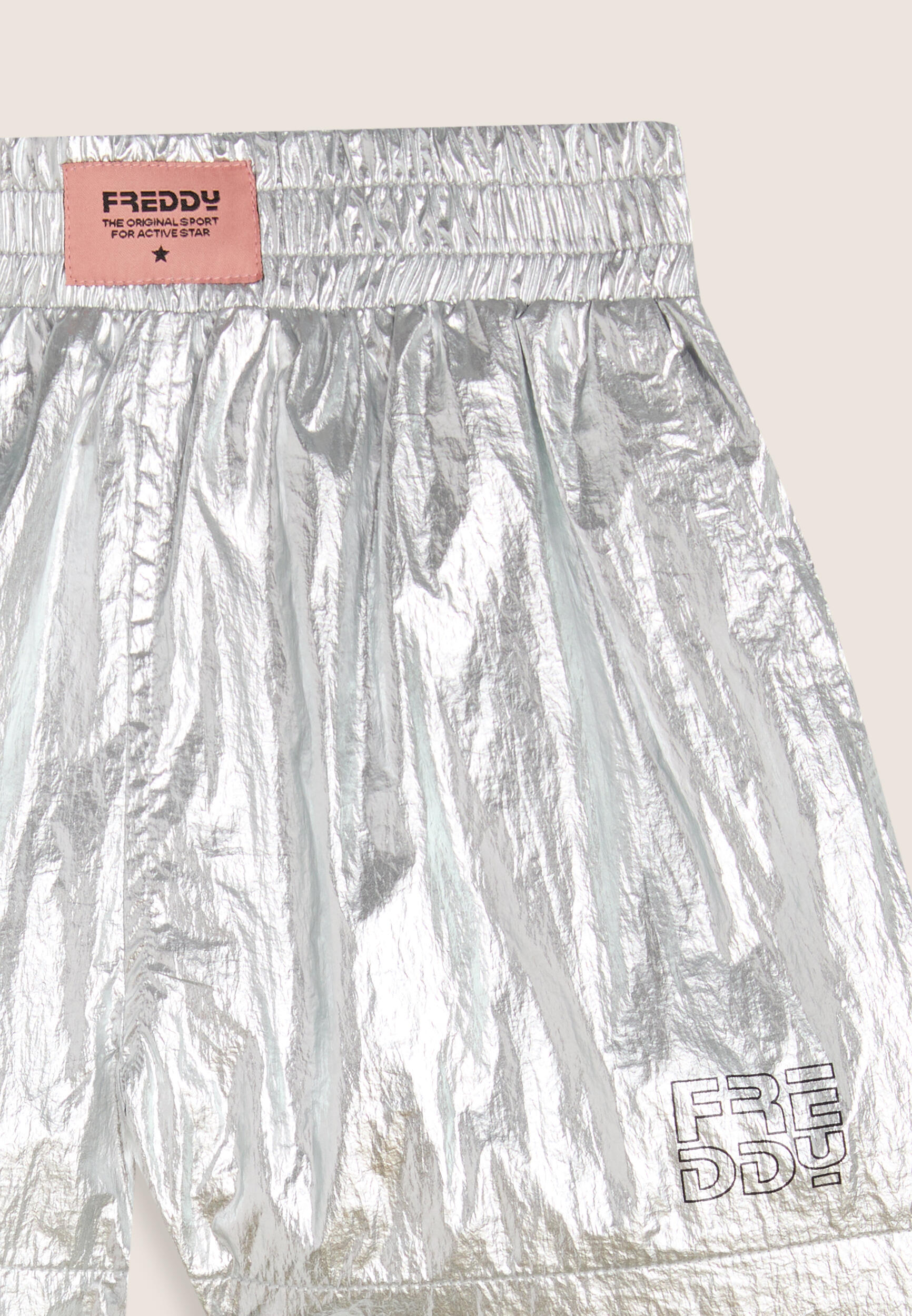 Pantaloncini Bambina in Tessuto Coated Argento 3/3