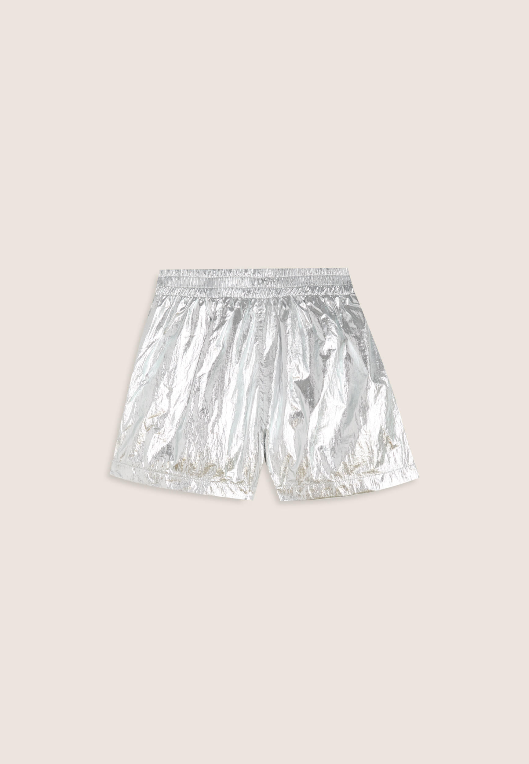 Pantaloncini Bambina in Tessuto Coated Argento 2/3