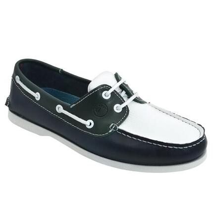 Herren Leder Bootsschuhe Mossy Marineblau, Weiß, Grün