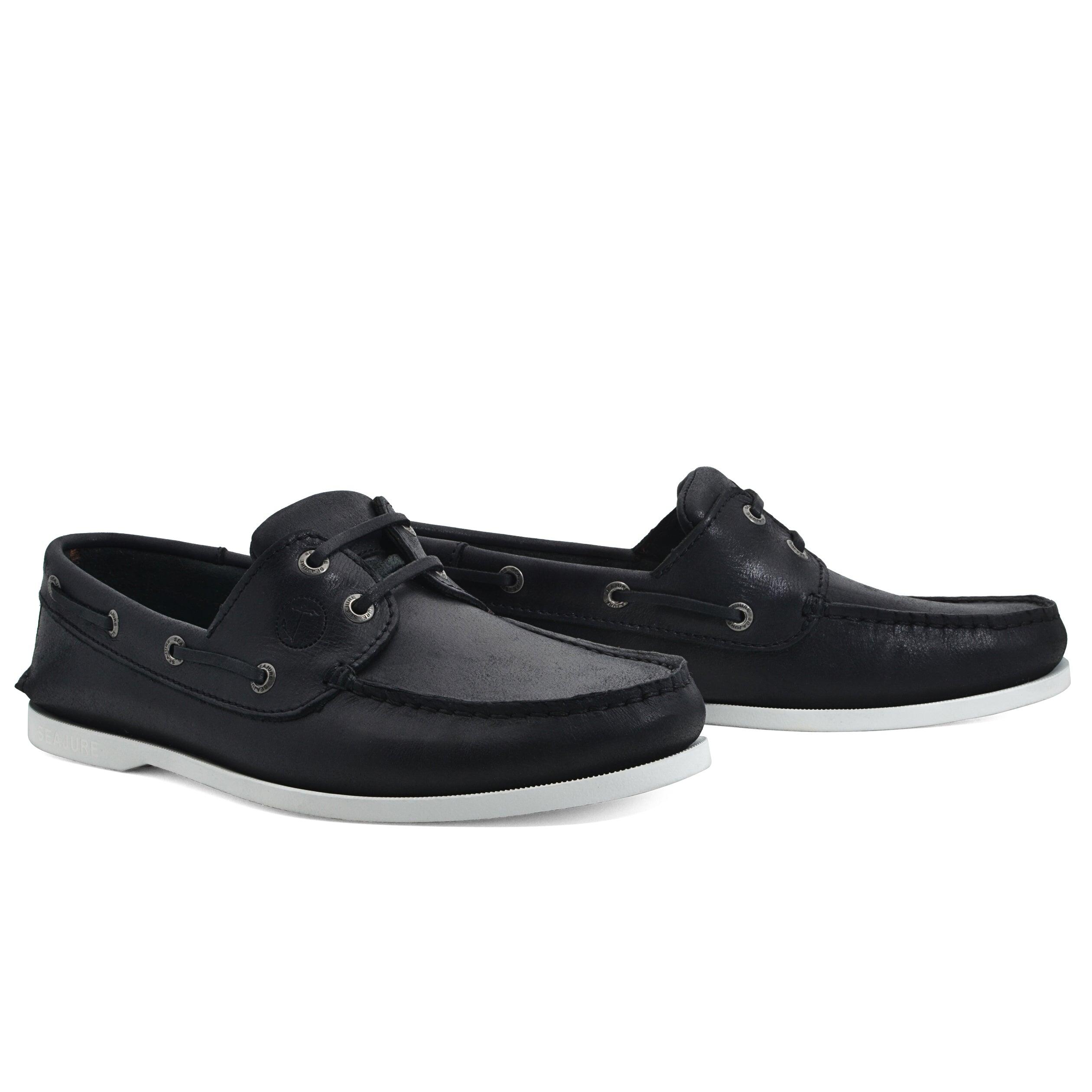 Hombre Cuero Zapatos Náuticos Tempest Negro 2/4