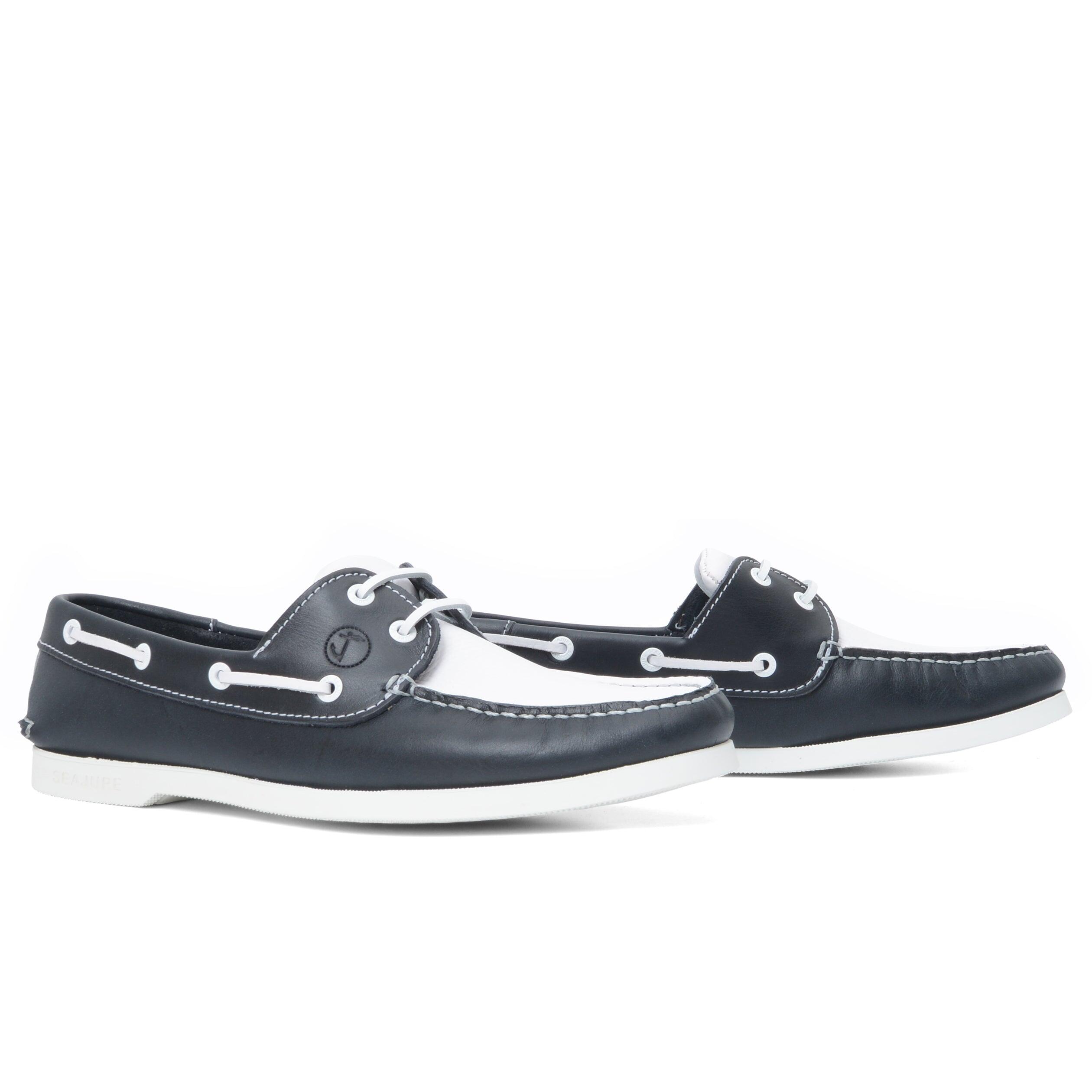 Hombre Cuero Zapatos Náuticos Exuma Azul marino, Blanco 2/5