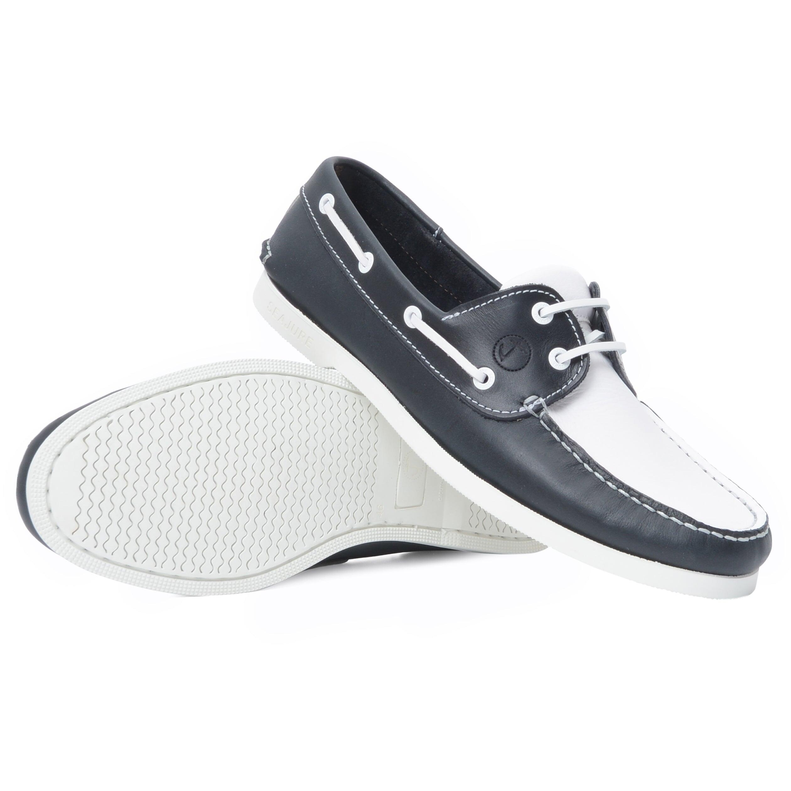 Hombre Cuero Zapatos Náuticos Exuma Azul marino, Blanco 3/5
