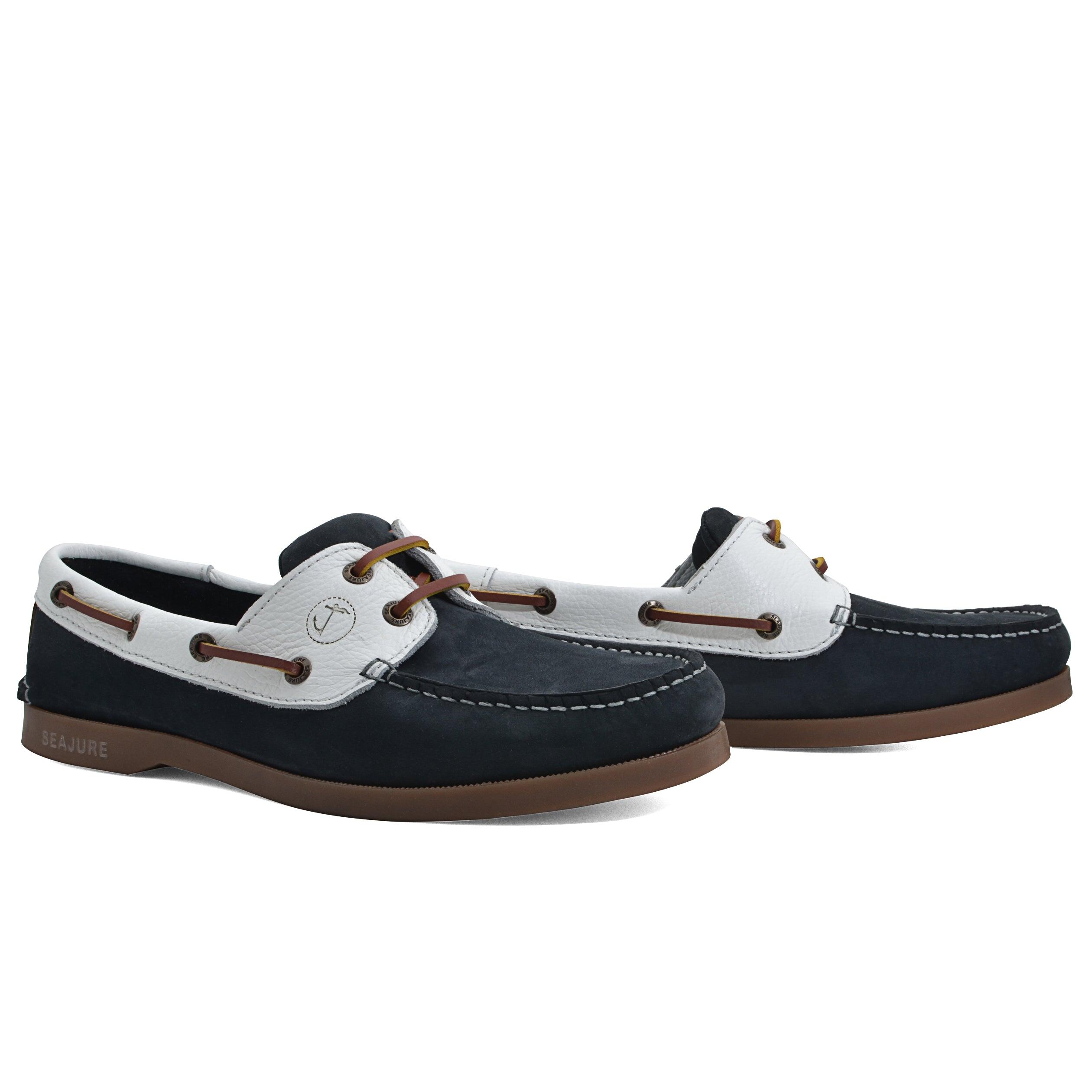 Hombre Cuero nobuk Zapatos Náuticos Mystic Azul marino, Blanco 2/4