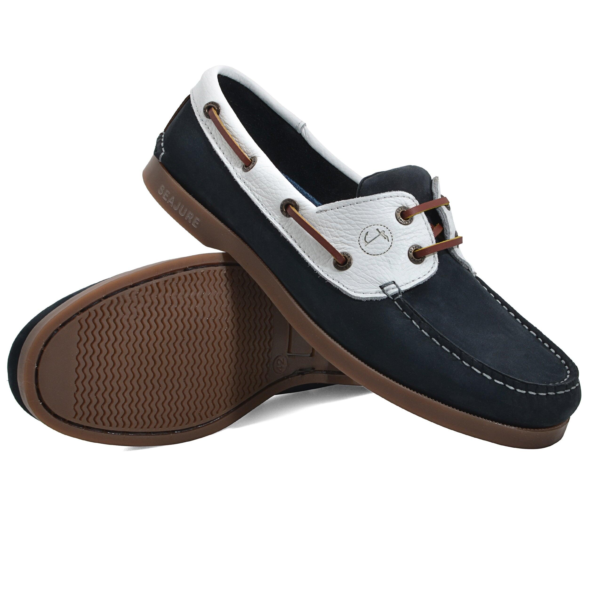 Hombre Cuero nobuk Zapatos Náuticos Mystic Azul marino, Blanco 3/4