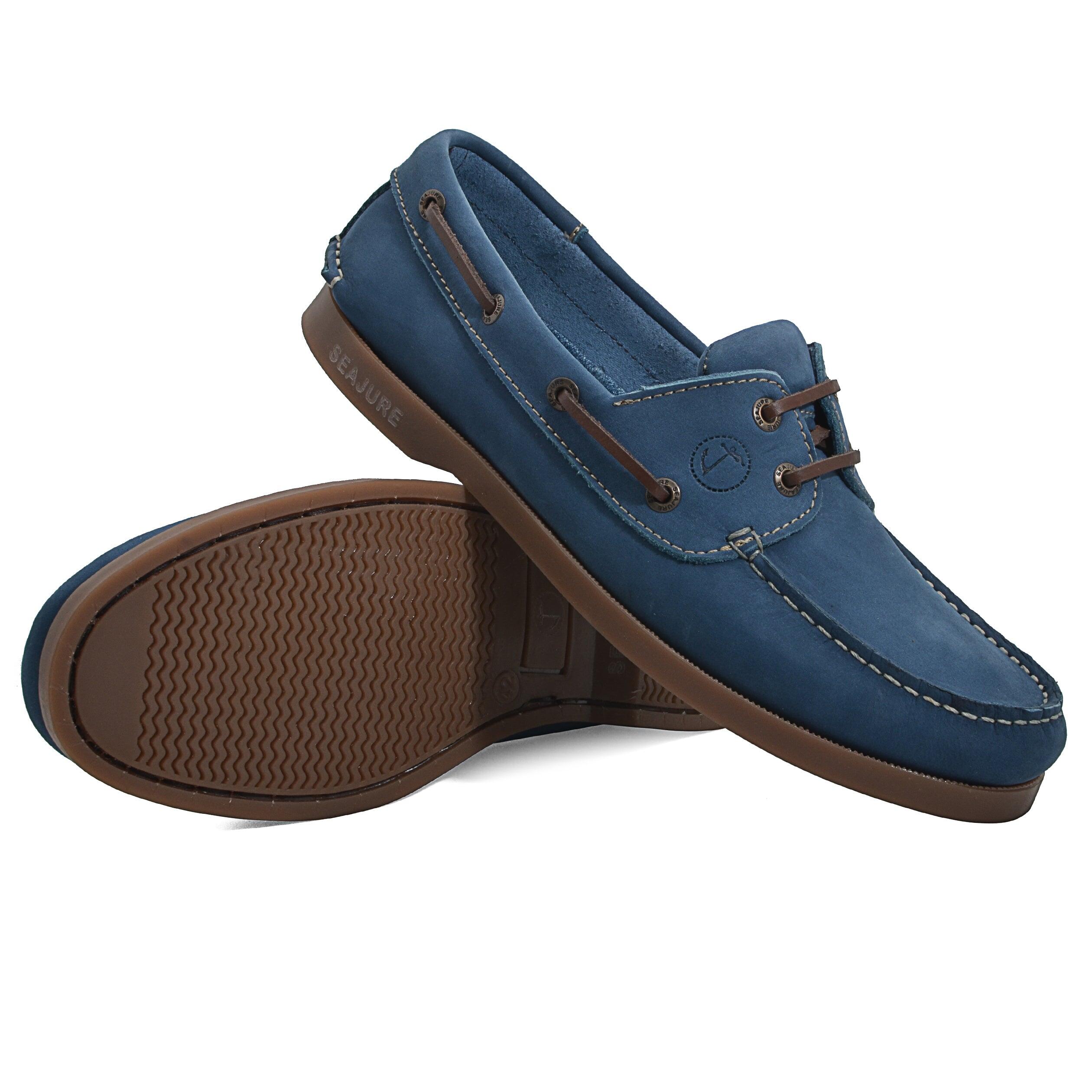 Hombre Cuero nobuk Zapatos Náuticos Solitude Azul 3/4