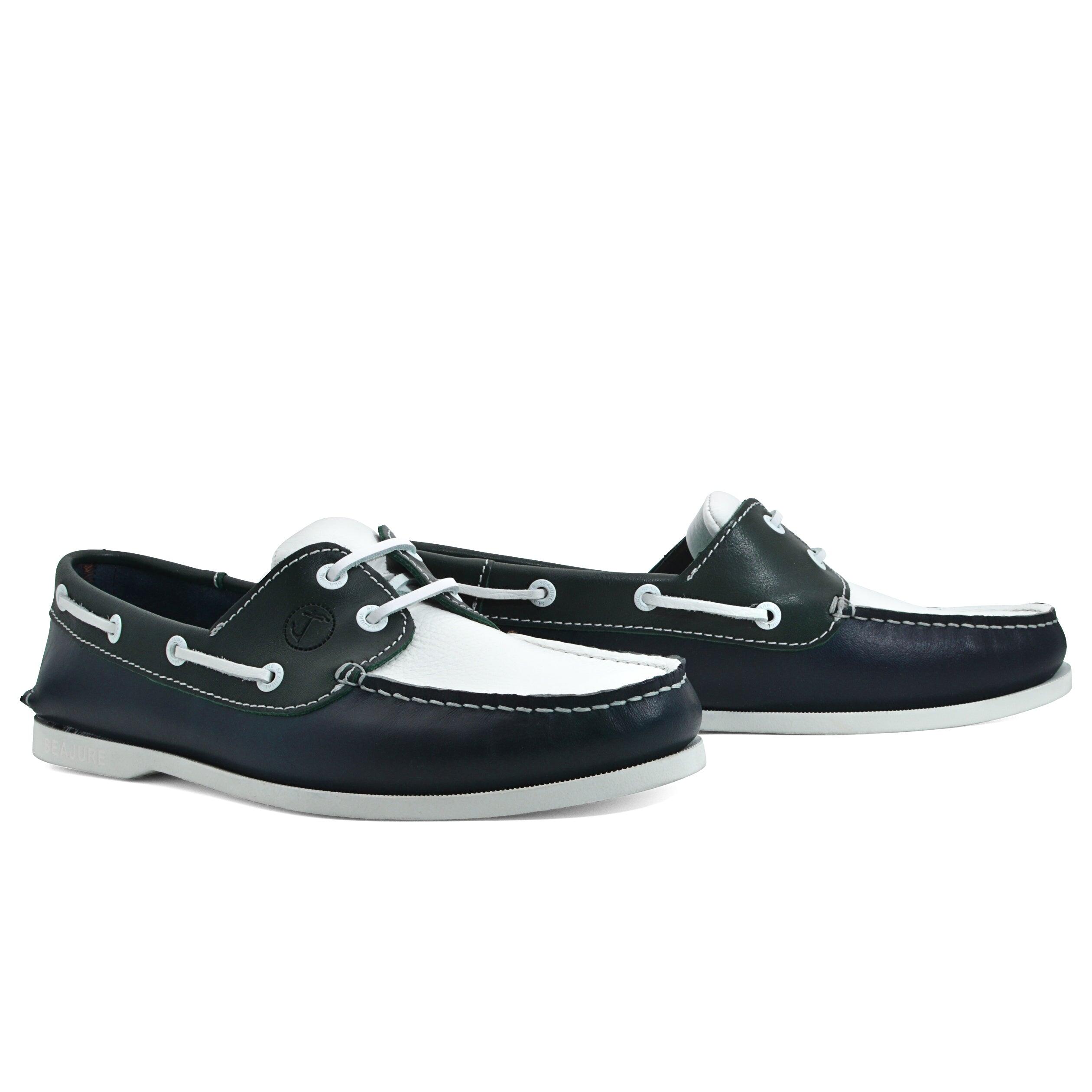 Hombre Cuero Zapatos Náuticos Mossy Azul marino, Blanco, Verde 2/4
