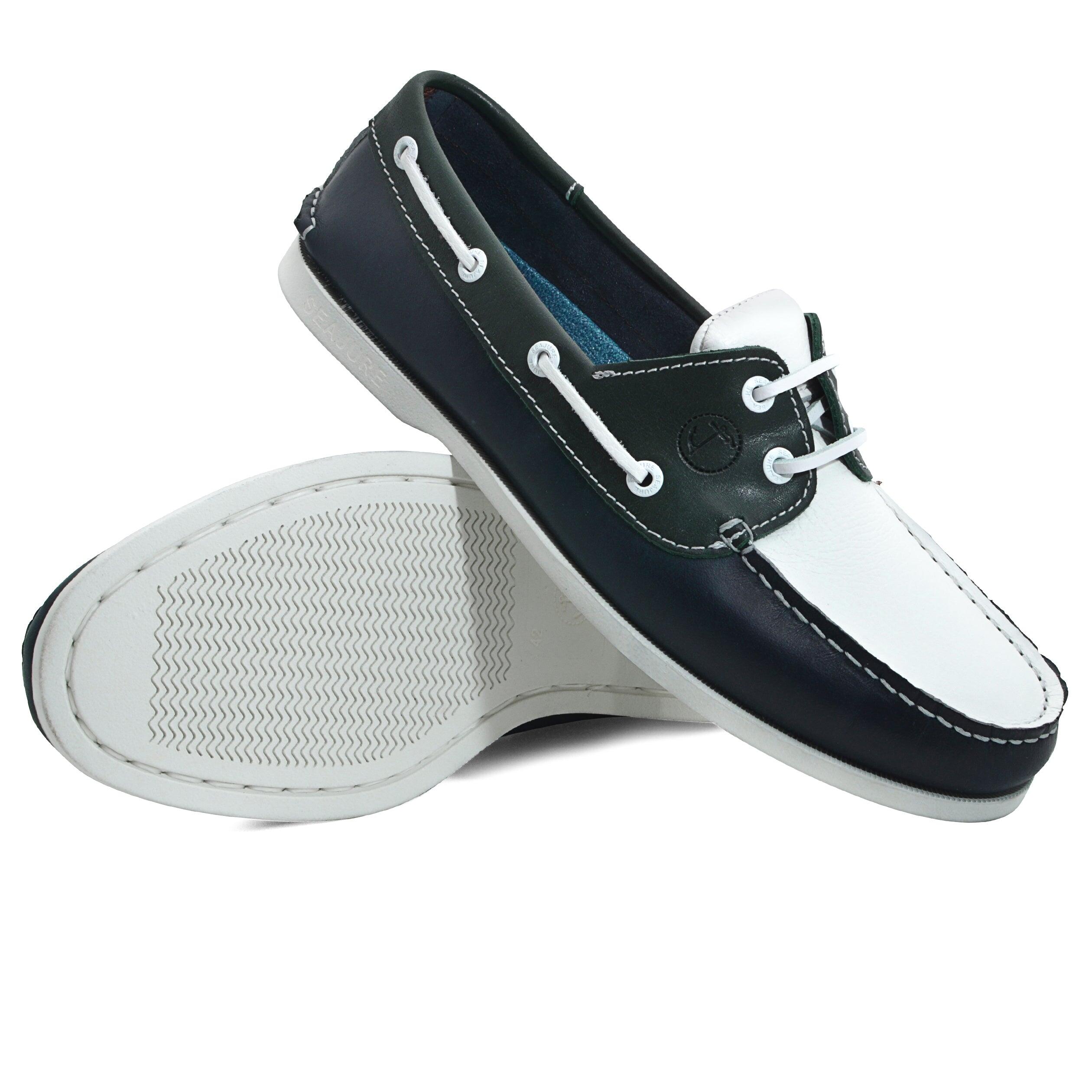 Hombre Cuero Zapatos Náuticos Mossy Azul marino, Blanco, Verde 3/4