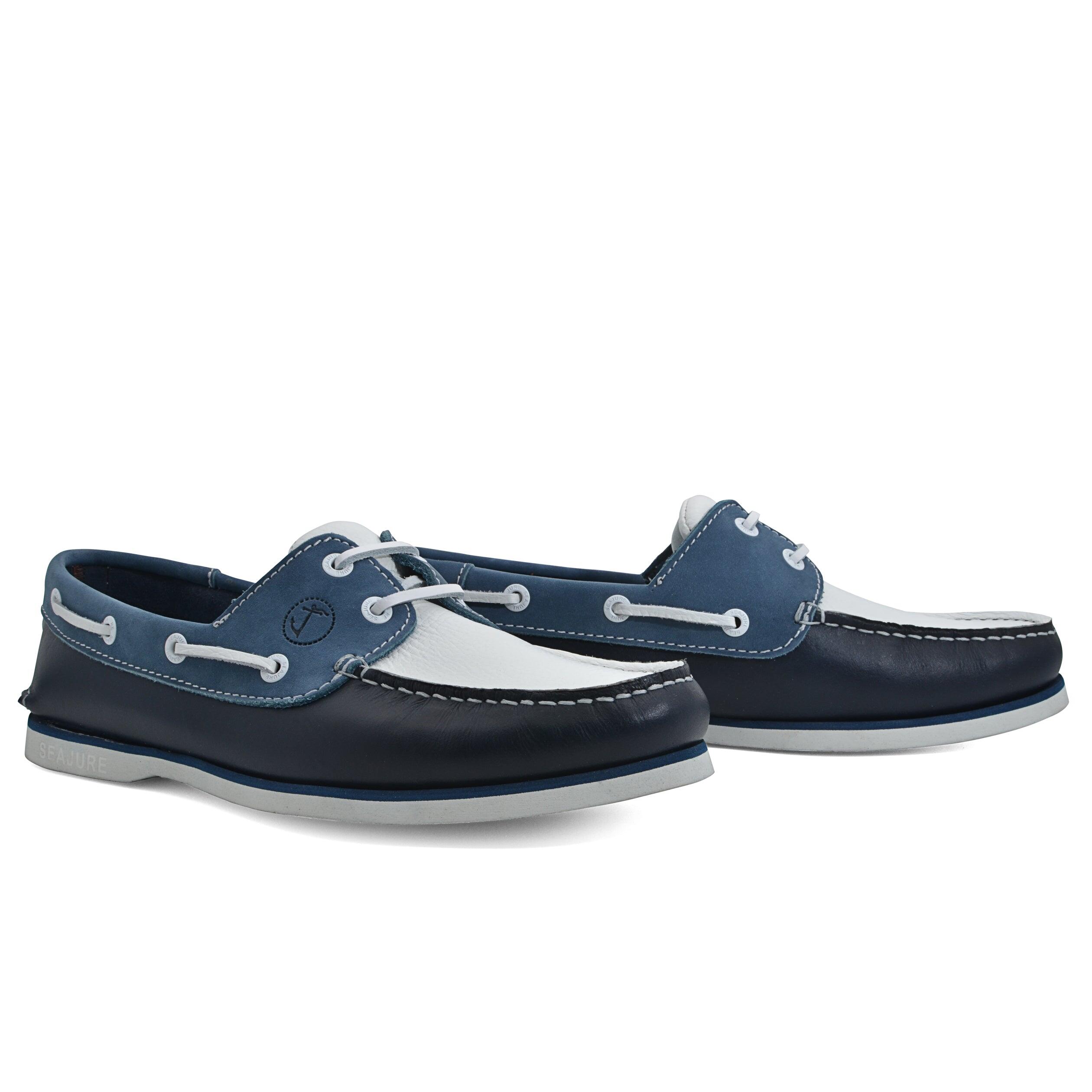 Hombre Cuero Zapatos Náuticos Sugiton Azul marino, Blanco, Azul 2/4