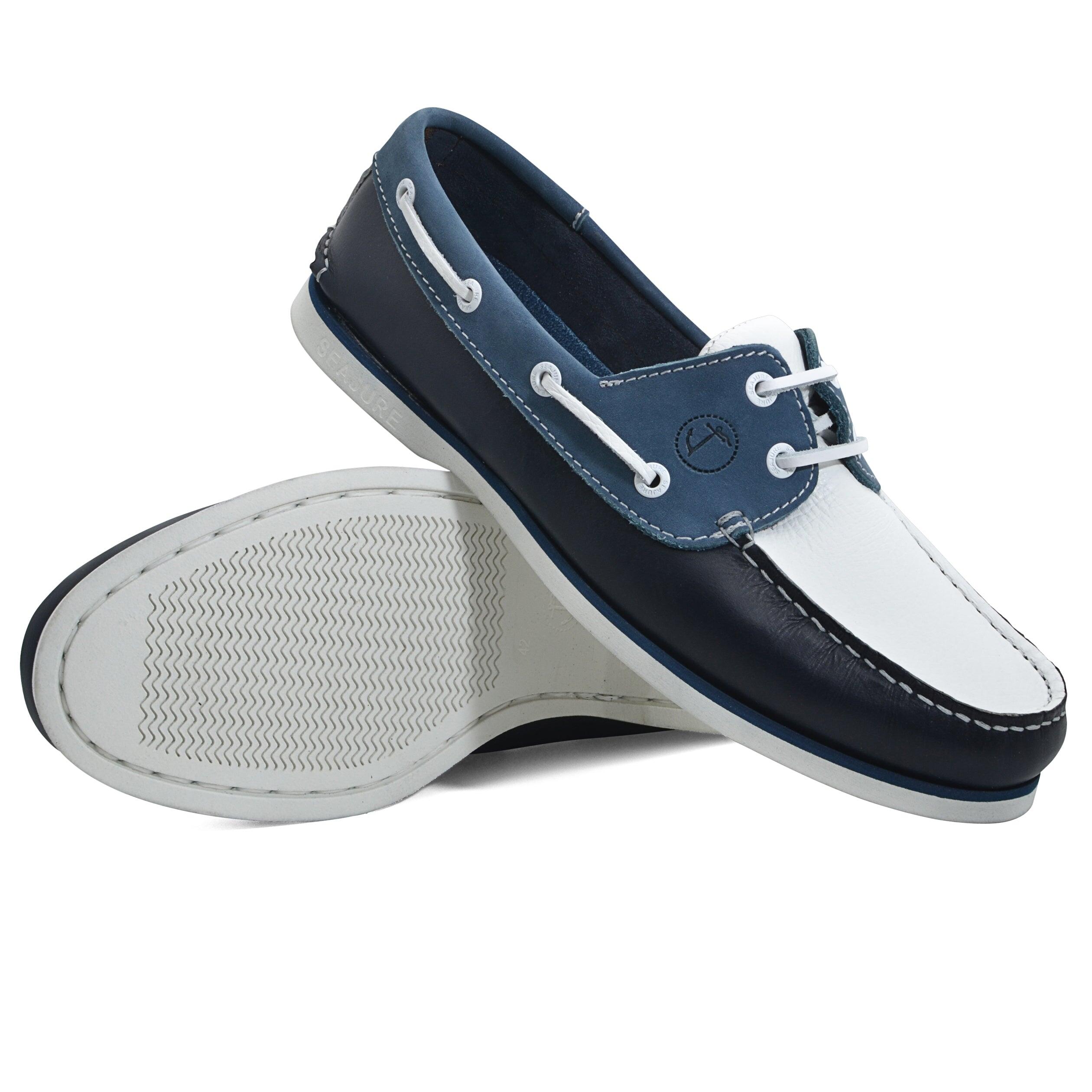 Hombre Cuero Zapatos Náuticos Sugiton Azul marino, Blanco, Azul 3/4