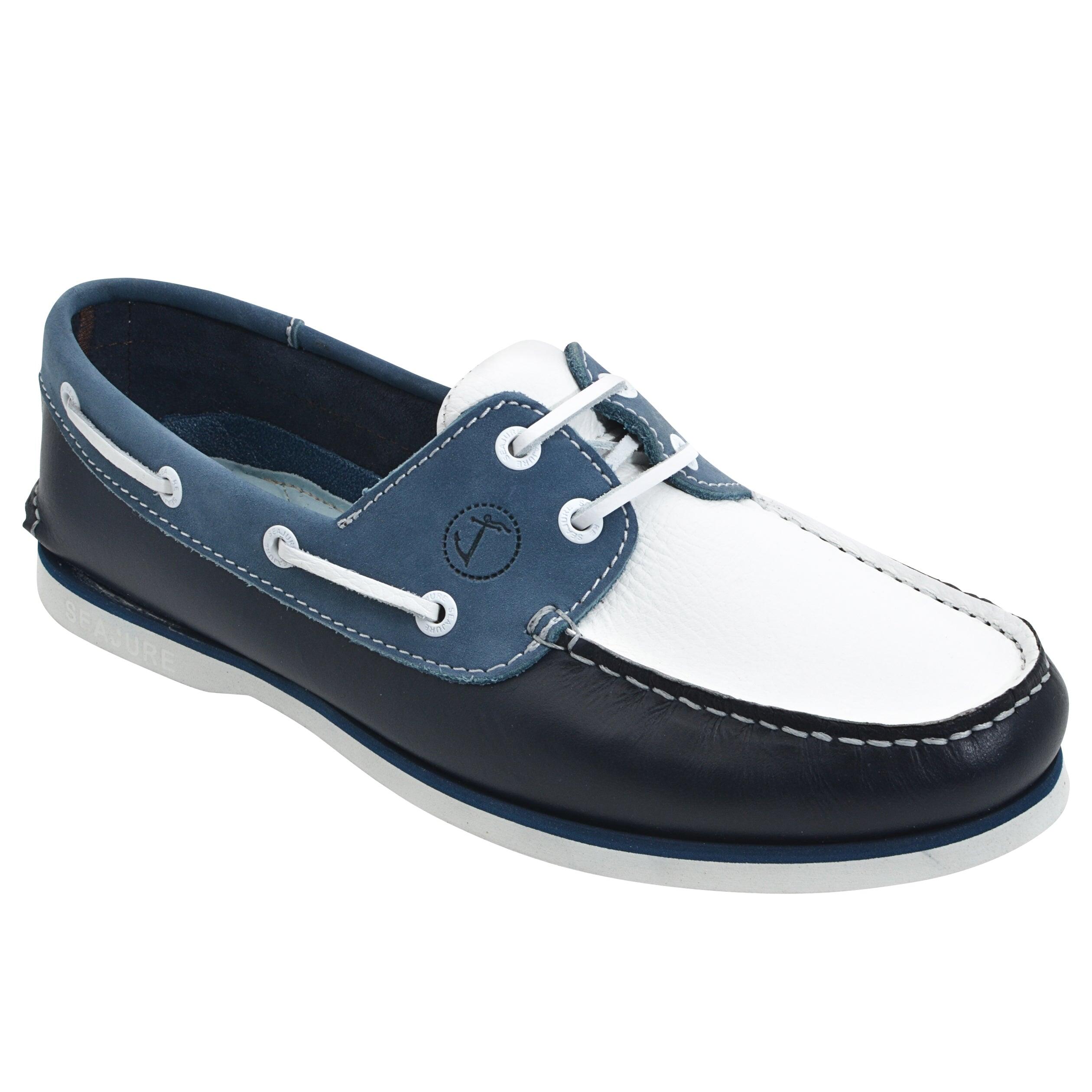 Hombre Cuero Zapatos Náuticos Sugiton Azul marino, Blanco, Azul 1/4