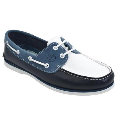 Heren leren bootschoenen sugiton marineblauw, wit, blauw