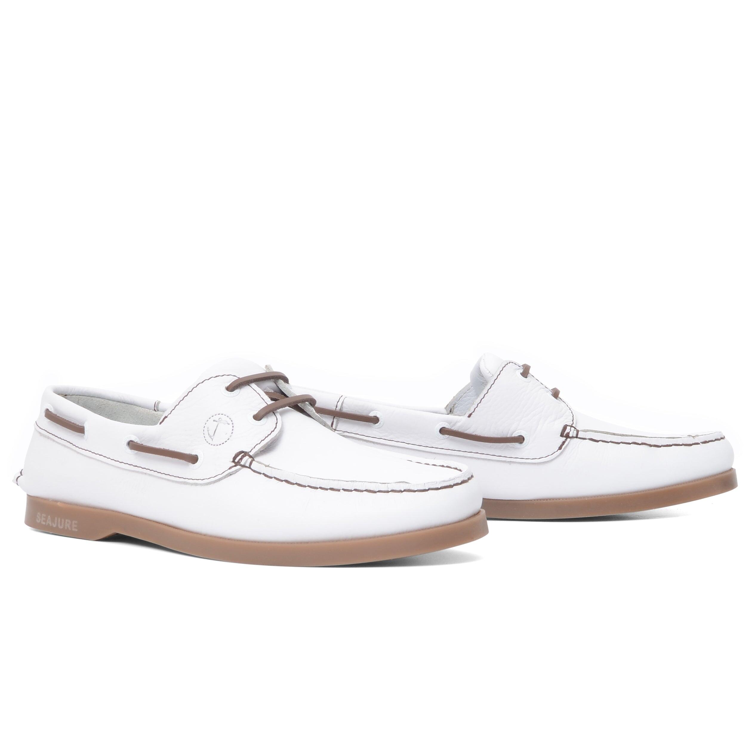 Hombre Cuero Zapatos Náuticos Worbarrow Blanco 2/5