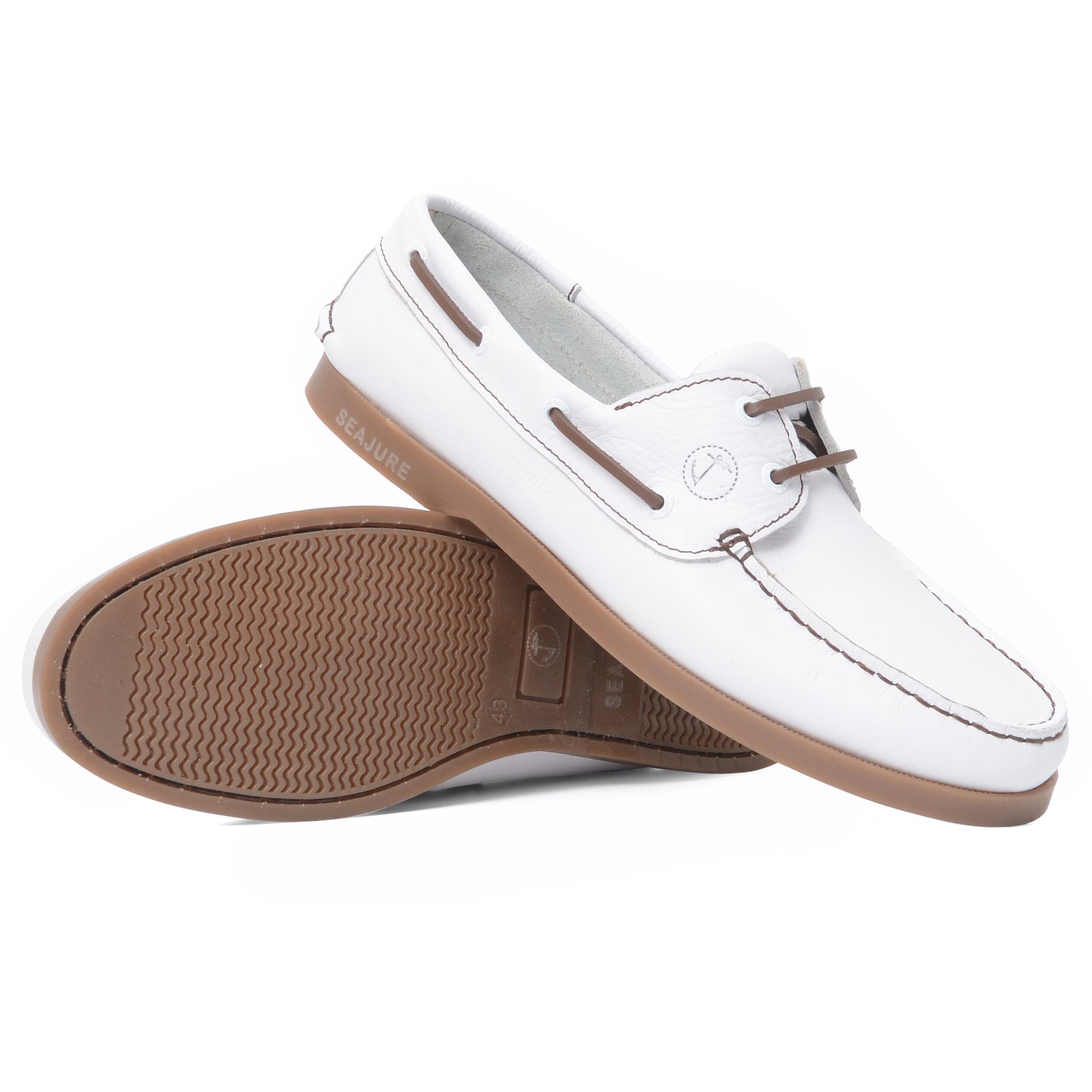 Hombre Cuero Zapatos Náuticos Worbarrow Blanco 3/5
