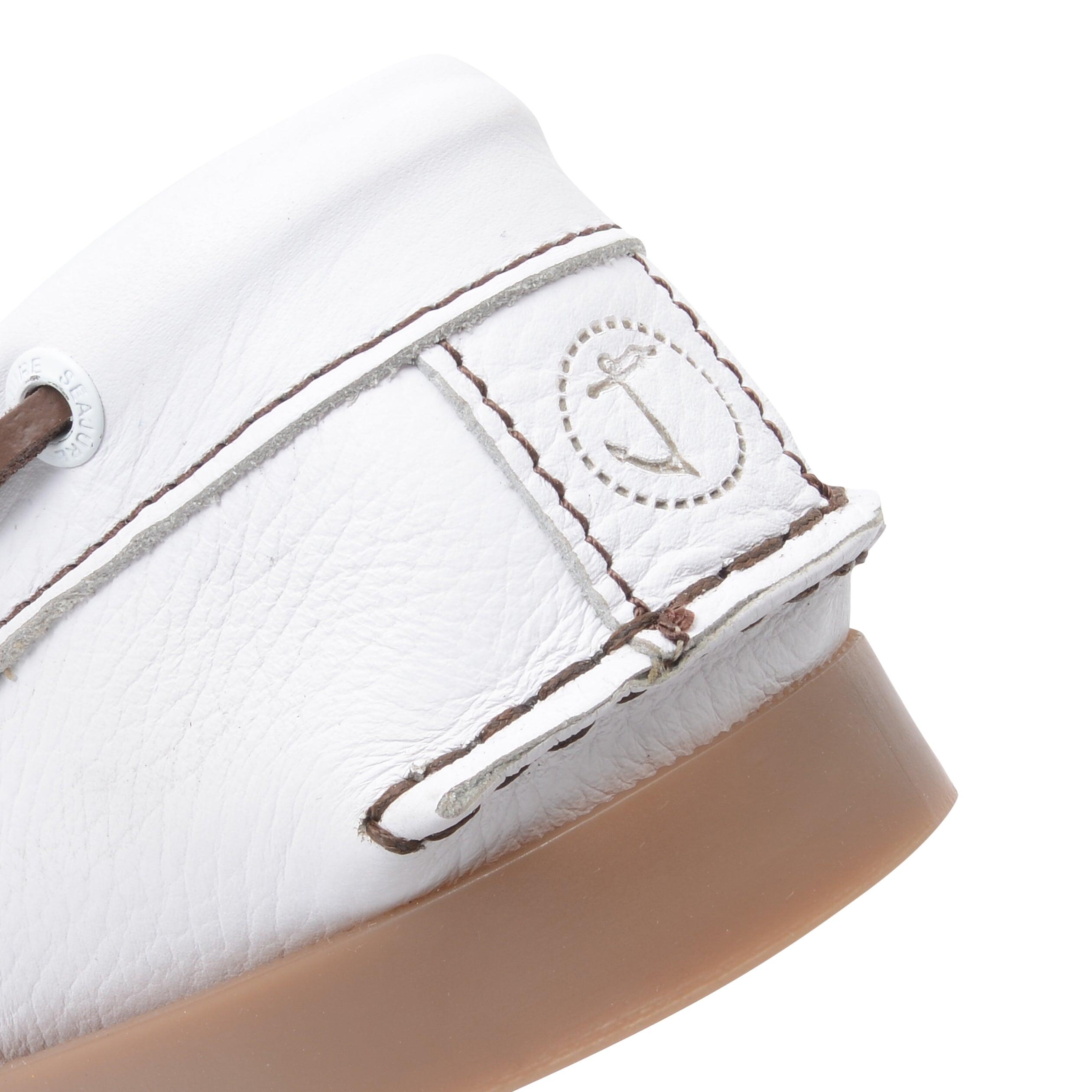 Hombre Cuero Zapatos Náuticos Worbarrow Blanco 5/5