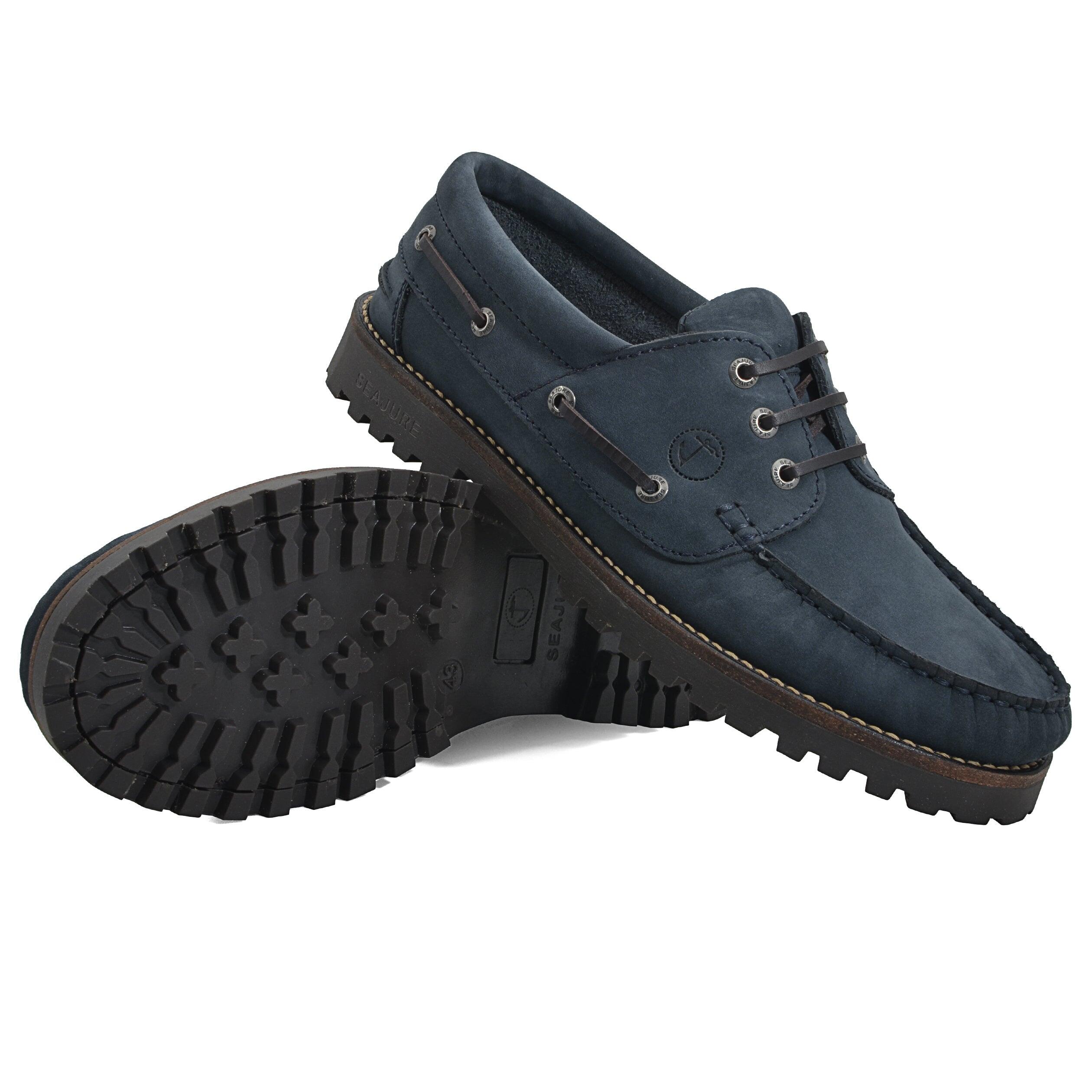 Hombre Cuero nobuk Zapatos Náuticos Kuta Azul 3/4