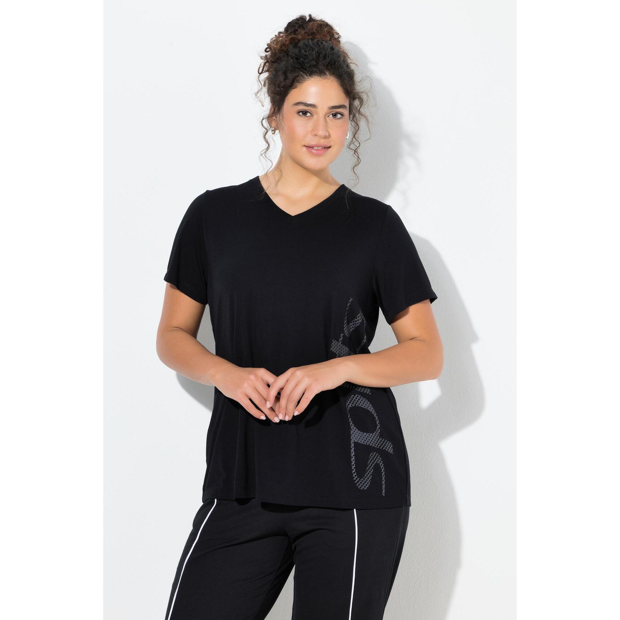 Ulla Popken - Femme T-shirt Technique Col En V Et Manches Courtes Traitement Antibactérien - T-shirt Manches Courtes - Noir - Decathlon