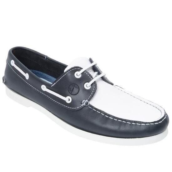 Herren Leder Bootsschuhe Exuma Marineblau, Weiß