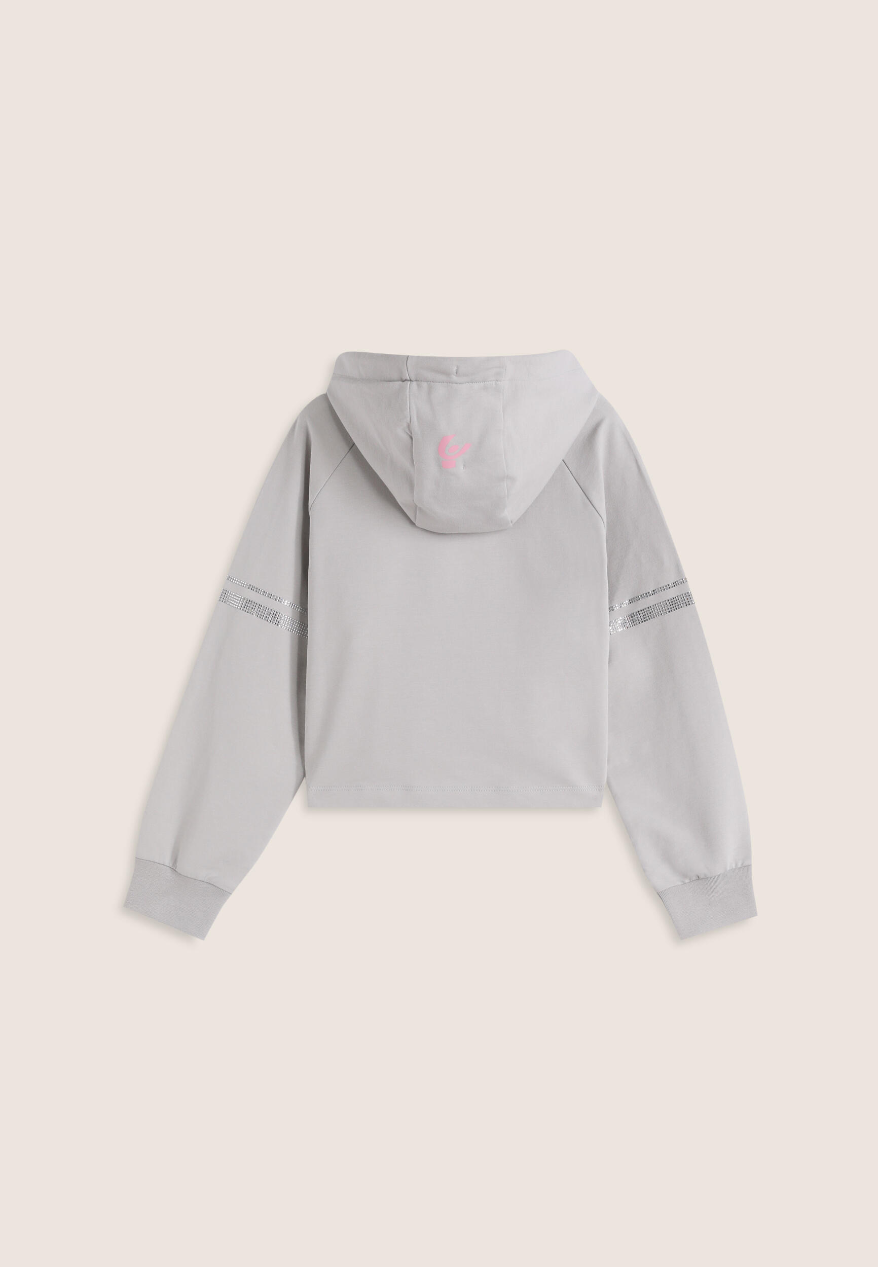 Felpa Bambina Cropped con Bande Strass e Cappuccio 2/3