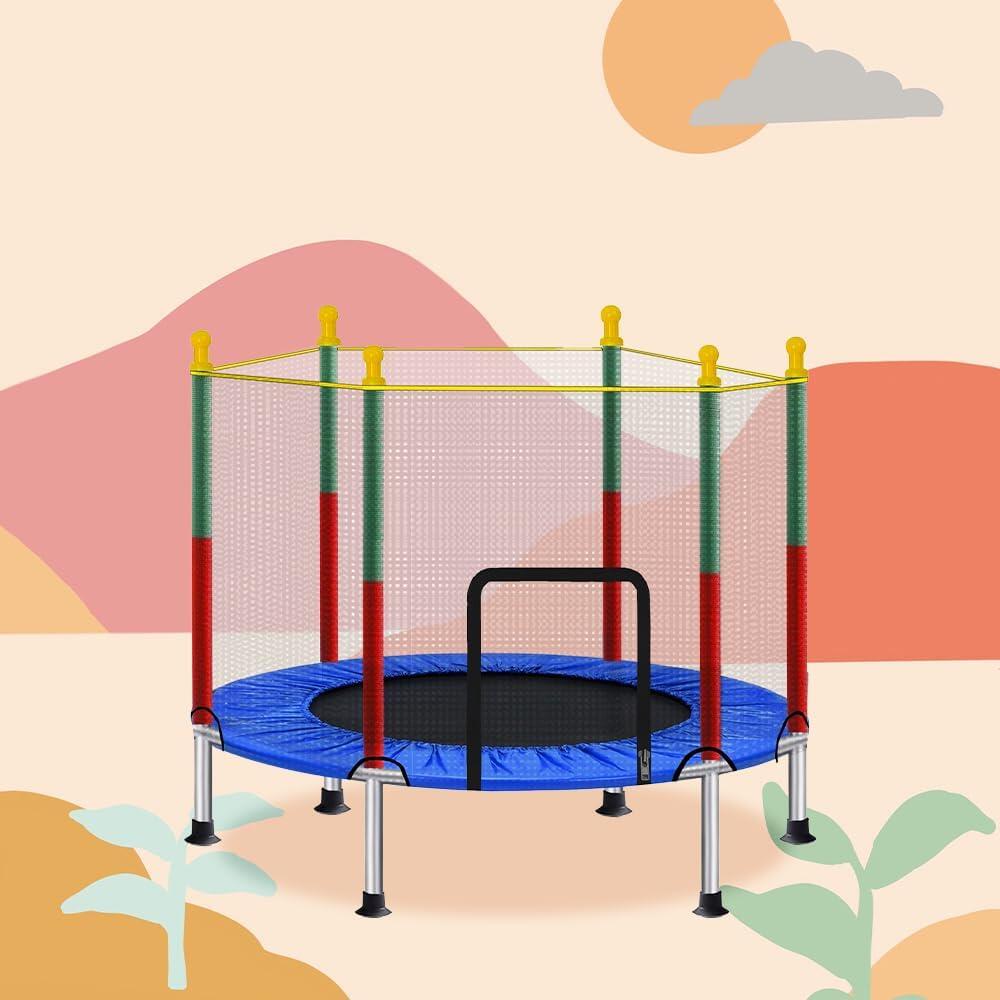 Cama Elástica Infantil 140 cm Capacidad 50 kg Marco de Acero Red de Seguridad 1 3/5