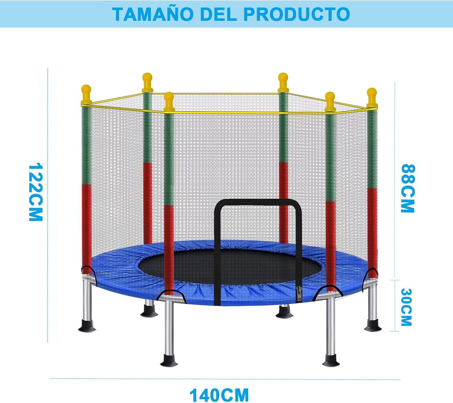 Cama Elástica Infantil 140 cm Capacidad 50 kg Marco de Acero Red de Seguridad 1 2/5