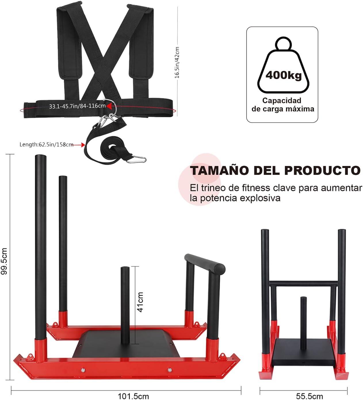 Trineo de Peso para Empujes Entrenamiento de Fuerza y Velocidad con Correas 2/5
