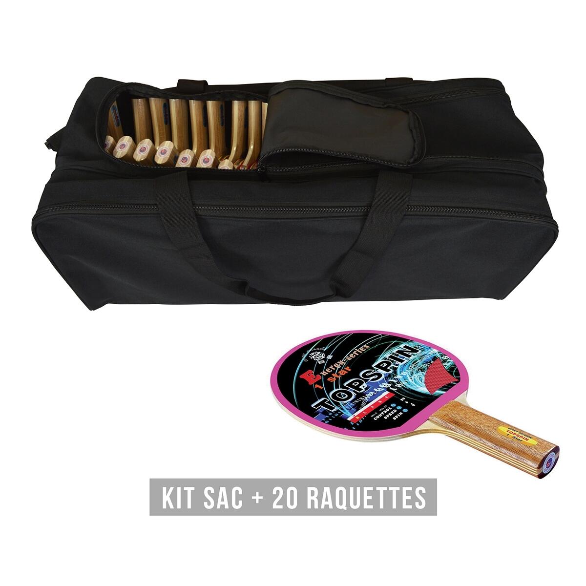 Sporti France - Kit Raquette (sac + 20 Raquettes) Sporti Topspin - Raquette De Tennis De Table - Noir - Anatomique - Decathlon
