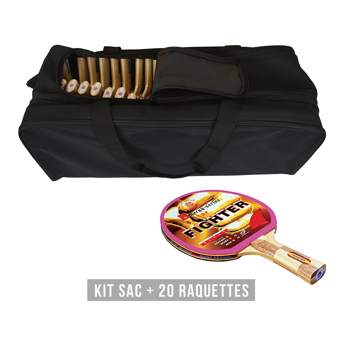 Sporti France - Kit Raquette (sac + 20 Raquettes) Sporti Fighter - Raquette De Tennis De Table - Noir - Anatomique - Decathlon
